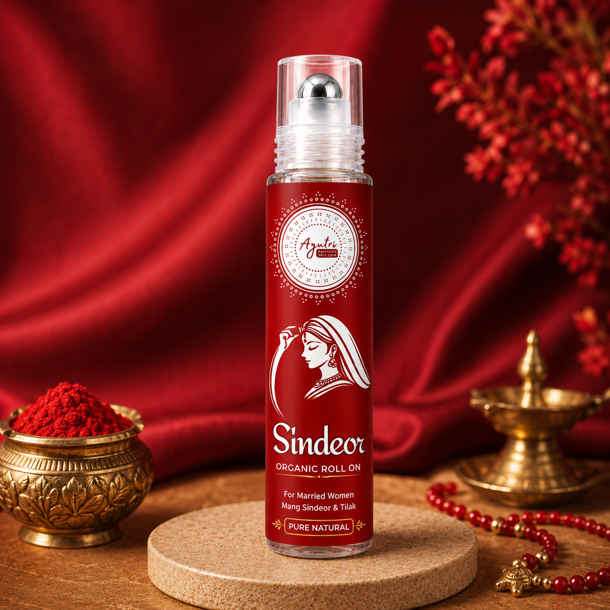 Ayutri Sindeor organic roll-on in a premium traditional setting
